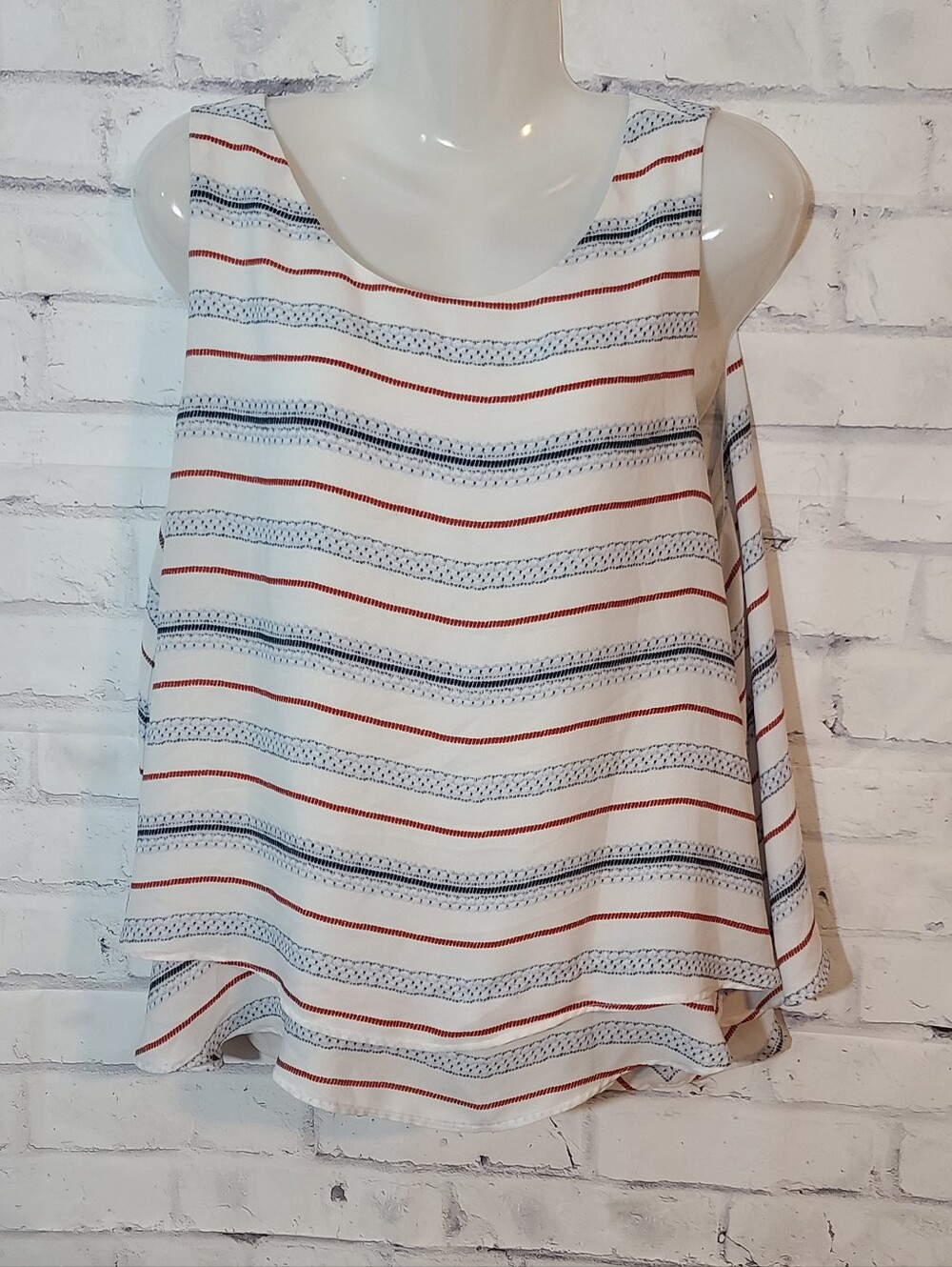 LOFT Outlet Striped Layered Sleeveless Tank XL White/Red/Blue